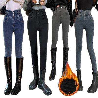 China QUICK DRY drop shipping oversized denim pencil pants new retro winter jeans velvet waist high tops thick stretch female skinny warm jeans for sale