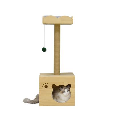 China Sustainable Cat Tree Toy Condo Cat Climbing Tower With Wooden Cat House Furniture Scratching Solid Post for sale