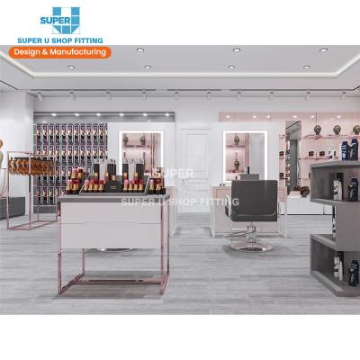 China Modern MDF Cosmetic Shop Fixtures Fashion Hair Makeup Display Wig Shop Design Luxury Hair Shop Fittings Wig Display Furniture for sale