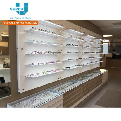 China Fashionable MDF Sunglasses Shelf Display Furniture Tailor Made Wall Optical Display Stands for sale