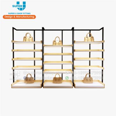 China MDF Customize Boutique Handbag Shelf Rack Tote Shopfitting Furniture Wall Mount Handbags Shelves Bag Rack Retail Rack for sale