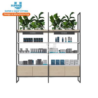 China Fashion Style Store Shelf Metal Cosmetic Display Rack Wooden Personal Care Cosmetics Shop Display Racks Furniture For Beauty Shops for sale