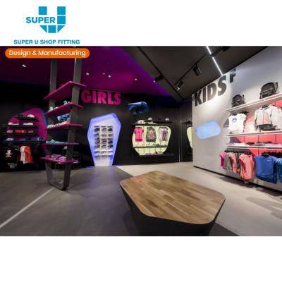 China MDF Retail Sports Clothing Shops Decoration Tailor Design Activewear Sporting Equipment Chain Store One-Stop Display Shopfittings for sale