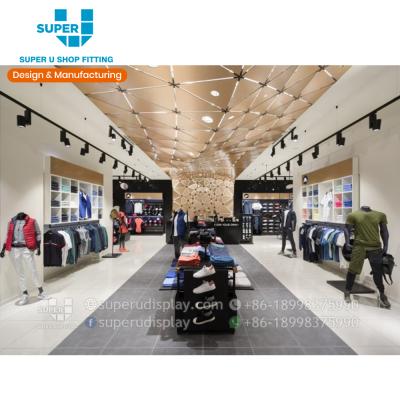 China Design One-Stop Wholesale Sports MDF Sports Clothing Store Chain Retail Store Layout Luxury Interior Tailor Store Fittings for sale