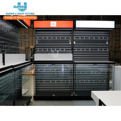 China MDF Retail Wall Showcase Design Consumer Electronics Store Wall Slatwall Display Furniture Custom Appliances Display for sale