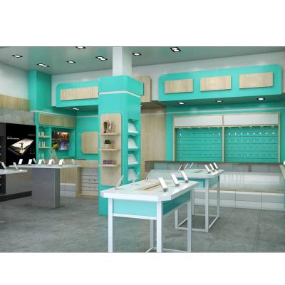 China Creative Super U interior design of MDF display furniture sale ideas mobile phone repair shop wooden mobile showroom for sale