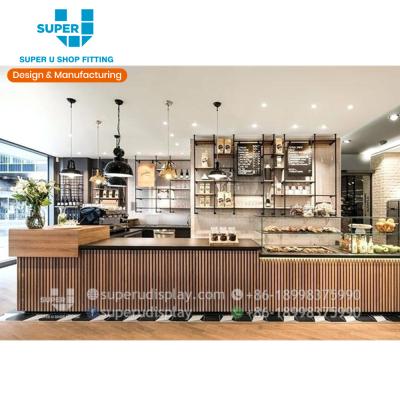 China Fashion Design Bakery Shop Modern Retail Shop Fixtures Glossy Freestanding Wooden Countertop Bakery Display Stand Furniture Decoration for sale