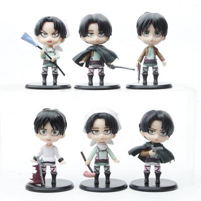 China Cartoon Toy Anime Attack on Titan 10cm Levi Ackerman Eren Jaeger PVC Action Figures Shingeki no Kyojin Figuras 6pcs/set Figure for sale