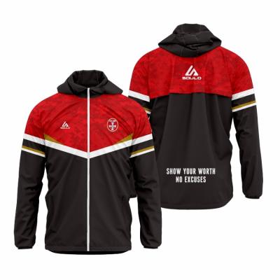 China Latest 100% Polyester Breathable Sports Training Soccer Custom Tracksuit For Men Wholesale Black Logo Waterproof Custom Windbreaker for sale