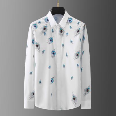 China Peacock feather anti-pilling digital printed long sleeve shirts for men are hot sellers for sale