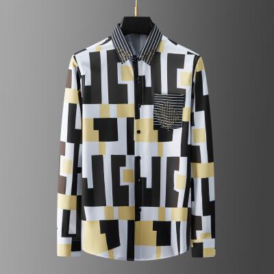 China Anti-pilling New Geometric Printing And Hot Stamping Fashion Long Sleeves Mens Shirts for sale