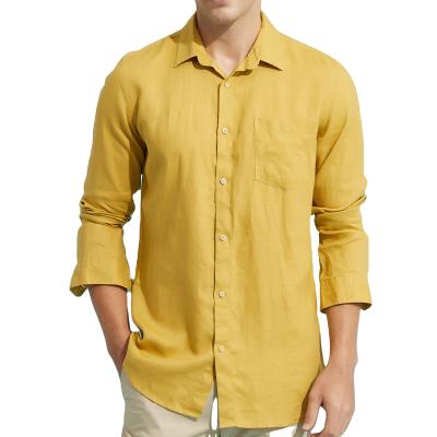 China Custom Made Anti-Wrinkle Light Color Mens Canvas Cotton Dress Shirts Comfortable Casual Shirts Hemp For Men for sale