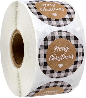 China Recycled Materials Christmas Round Waterproof Kraft Paper Labels Christmas Window Stickers Roll for sale