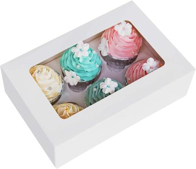 China Large White Recycled Materials Bakery Standard Boxes With Window Food Grade Cake Carrier Container Cupcake Boxes With Inserts 6 Holders for sale