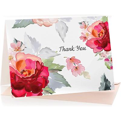 China Hot Sale Recyled White Card Beautiful Paper Floral Design Thank You Card With Envelope for sale