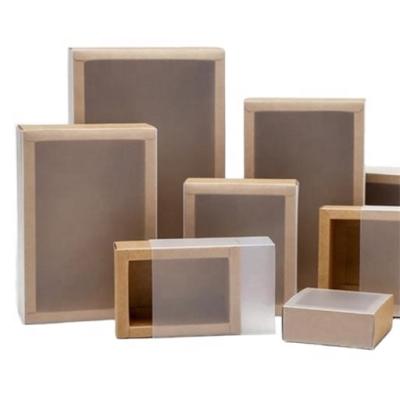 China Recycled Materials Kraft Paper Box With PVC Window And Kraft Paper Packing Gift Box for sale