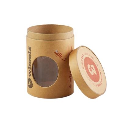 China Recycled Materials Recycled Materials Gift Box Round Kraft Cylinder Tea Box Packaging With Window for sale