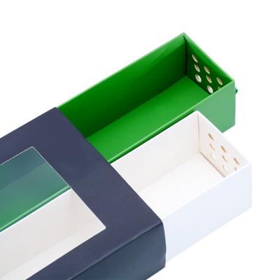 China Recycled Drawer Double Drawer Materials Blue Green White Pull-Down Packaging Cardboard Packaging Box With Transparent Window Candle Box for sale