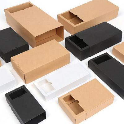 China Recycled Materials Hot Drawer Boxes Kraft Paper Gift Craft Jewelry Box Earring Packaging Boxes For Wedding Party Favor for sale