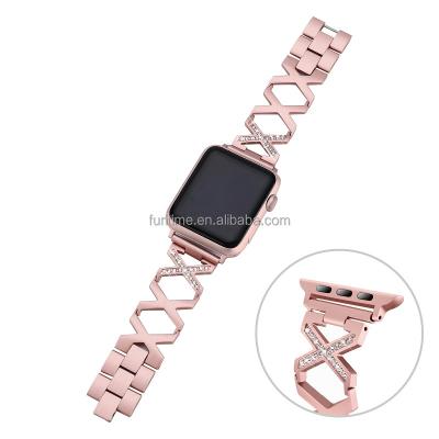 China Luxury Fashionable Italian Genuine Leather 40MM Strap Band Diamond Band For Apple Watch Chain Strap 44MM for sale