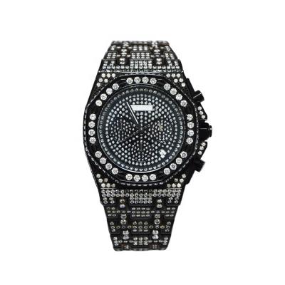 China Quartz Bling Bling Mens Chronograph Private Label Watch With Black Diamond Stainless Steel Watches for sale