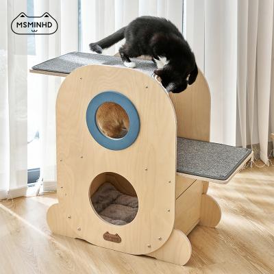 China MSMINHD Viable Cat Climber With Scratching Blanket Eco-Friendly, CNC Cutting, Modern Wooden Pet Furniture Design For Cat Track Toy for sale