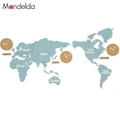 China 2018 Creative Antique Retro Style China Mandelda Vintage World Map Watch Waterproof Large Wooden Silent Decorative Wall Clock For Office for sale