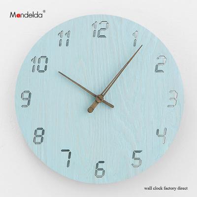 China 2018 New Style Quartz Wall Clock Movement Antique Silent Machine Watch Machine Waterproof Modern Blue Wooden Clocks For Living Room Decor for sale