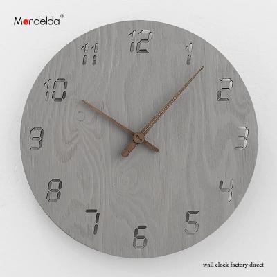 China Modern Creative Antique Style Wooden Wall Clocks For Bedrooms Decor Silent Waterproof Round Gray Watch Wall Clock Quartz Home With Low Price for sale