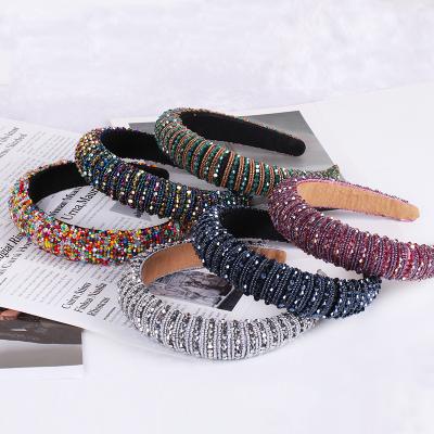 China Fashion best selling retro baroque crystal hair circle thick heavy industry sponge pressed beaded hair cloth hair circle hair accessories for sale