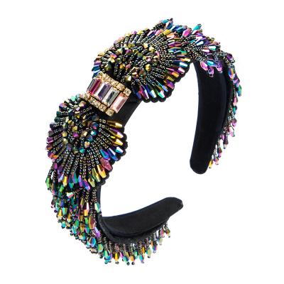 China 2022 Hot Selling Yiwu Bow Facial Beaded Tassel Crystal Headbands Women Fashion Bling Luxury Crystal Headband Rhinestone Hair Circle for sale