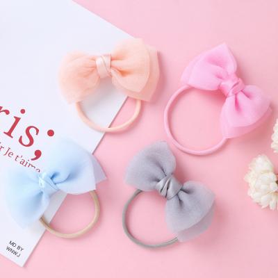 China New Fashion European American Children's Hair Accessories DIY Solid Color Double Layer Mesh Bow Thin Hair Belt Baby Hair Circle for sale