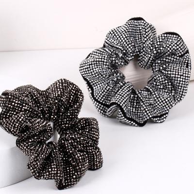 China 2022 fashion new South Korea rhinestone diamond large intestine hair circle full of black rope hair temperament shiny binding hair ties for sale