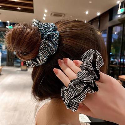 China 2022 Fashion Shiny New Yiwu Hot Selling Rhinestone Black Large Intestine Large Intestine Hair Circle Ponytail Hair Band Hair Accessories for sale