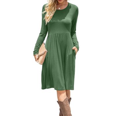 China 100% Recycled Polyester Tank Top Women Breathable Casual Long Sleeve Dresses Empire Waist Loose Dress With Pockets for sale