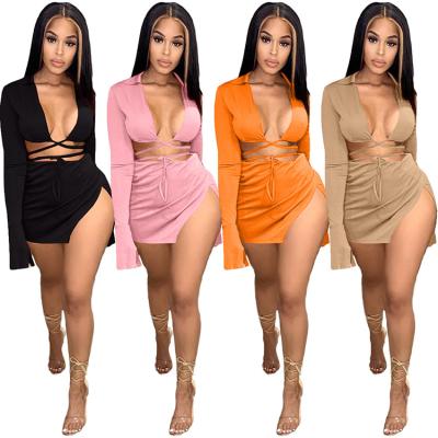 China 2022 New Arrival Summer Custom Ladies Anti-pilling Sets Solid Color Two Piece Dress Set Women Casual Dress Skirt Skirt Two Piece Set for sale