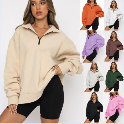 China Autumn And Winter New Amazon Anti-pilling Long Sleeve Women's Hoodies And Sweatshirts Casual Half Zipper Top Pullover Wear Plush Coat for sale