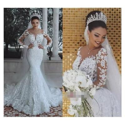 China Wholesale Custom Made Sexy Breathable Mermaid Wedding Dress Lace Factory Long Sleeve Wedding Dress 2022 For Women for sale