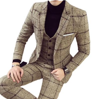 China Plus Size Autumn Winter British Latest Coat Breeches Designs 3 Piece Suits Mens Blue Slim Thick Plaid Wedding Dress Suit Tuxedos for sale