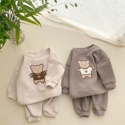 China HIGH STREET Winter Customized Baby Boy Outfits Two Piece Sweater Kids Set Child Long Sleeve Waffle Cotton for sale