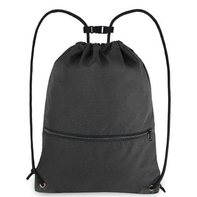 China QQgift OEM Custom Anti-theft Drawstring Backpack Gym String Bag With Front Zipper Pocket And Inside Pocket For Teens Women Men for sale