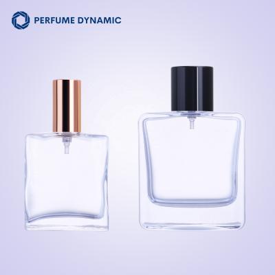 China 25ml 50ml Cosmetic Empty Refillable Spray Transparent Glass Custom Square Perfume Bottle for sale