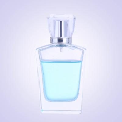 China Transparent Glass 75ml Refillable Empty Spray Bottles Acrylic Pump Sprayer Elegant Square Perfume Bottle for sale