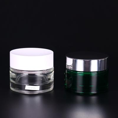 China Wholesale 30ml 50ml Green Cosmetic Beauty Empty Wide Mouth Skin Care Face Cream Packaging Glass Jar With Measurements for sale