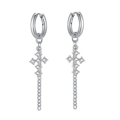 China Hiphop Retro Tassel Jewelry Zirconia Earrings Stainless Steel Cross Jewelry For Men And Women for sale