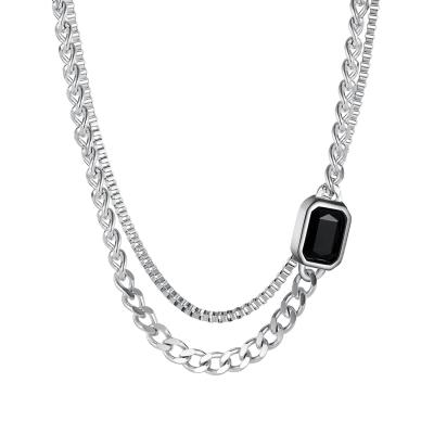 China 2021 Fashionable CLASSIC Chain Stainless Steel Layered Necklaces For Women Titanium Black Gemstone Necklace for sale