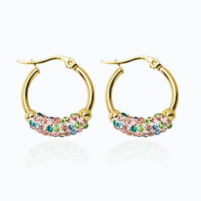 China Fashionable custom made circle earring trendy gold women stainless steel stainless steel zircon colorful zircon earrings female for sale