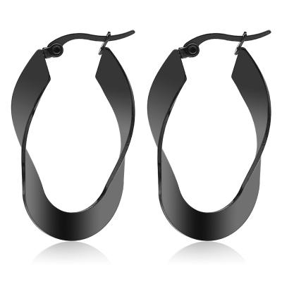 China CLASSIC Silver Stainless Steel Earrings Black Gold Plated Geometric Fancy Twisted Circle Hoop Earrings Women for sale