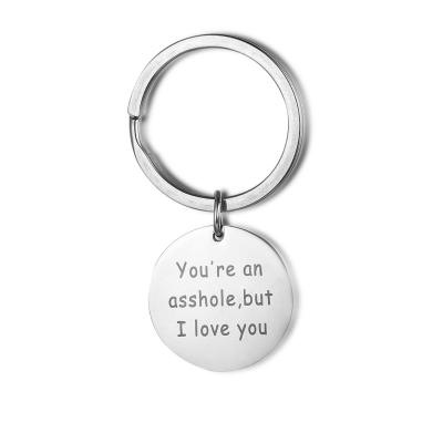 China Custom 316l Stainless Steel Custom Car Metal Round Piece JE T'AIME Key Chain Logo Key Chain for sale