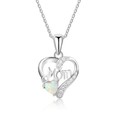 China Mother's Day Gifts 2021 Mother's Day Gifts 925 Stone Heart Design Mom Necklace Sterling 925 CLASSIC Silver Opals Mom Necklace for sale